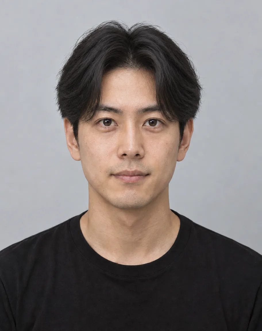 ゆるめのセンターパートにした、AIで作成した成人モデルのサンプル