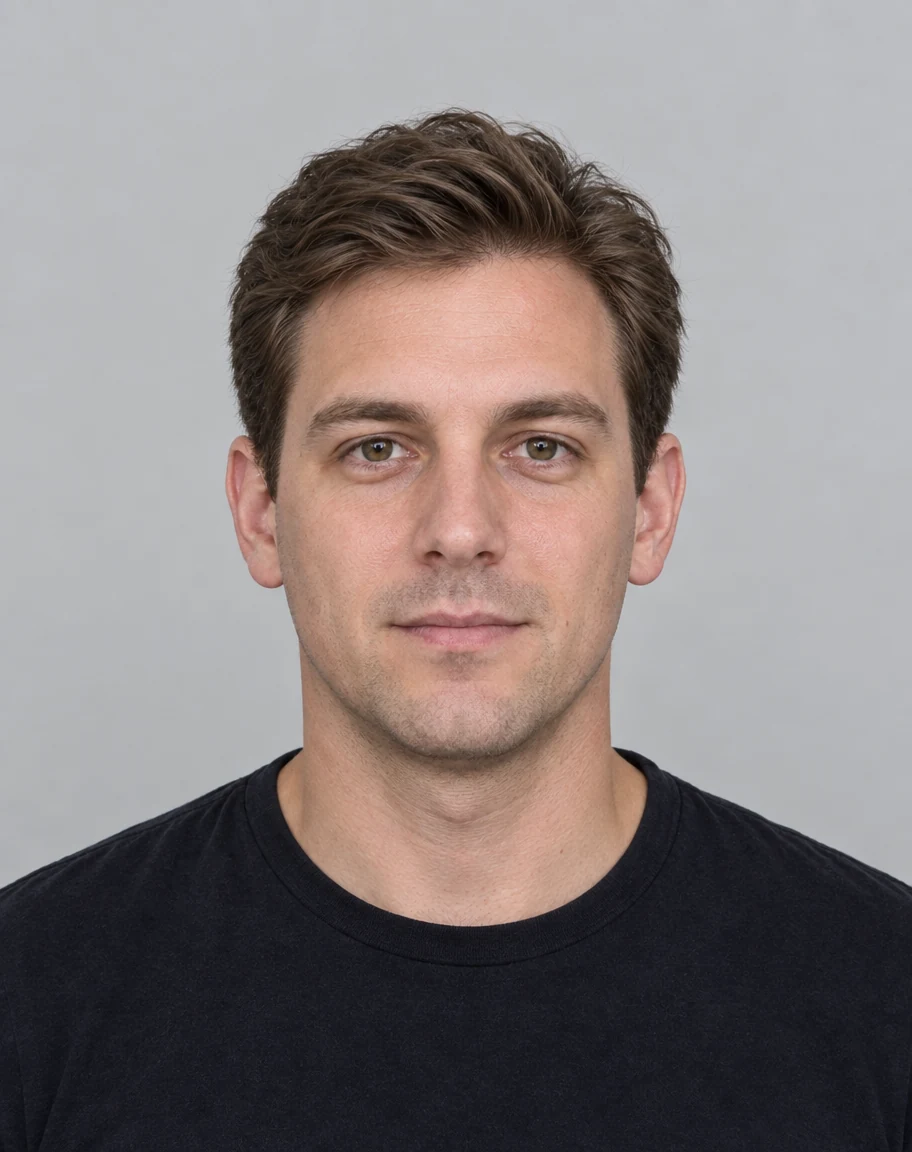 Synthetic sample wearing brushed-back medium-length hair